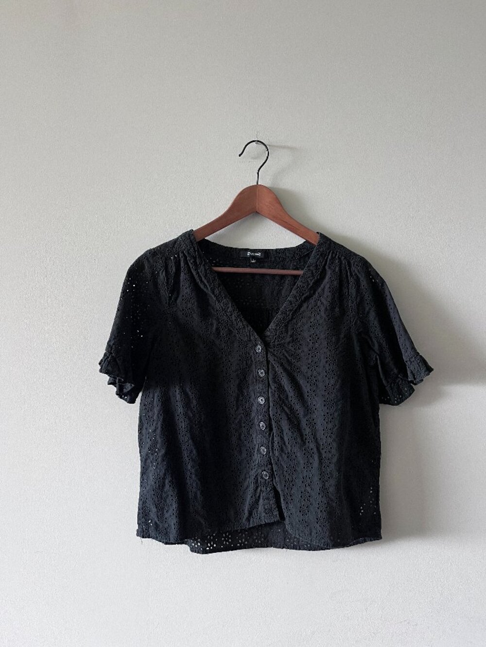 Madewell Eyelet Short Sleeve Blouse - Black - S